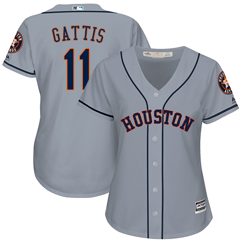 Astros #11 Evan Gattis Grey Road Women's Stitched MLB Jersey - Click Image to Close
